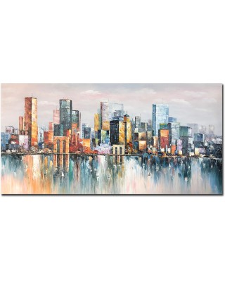 Colorful Hand Painted NYC Skyline Oil Painting