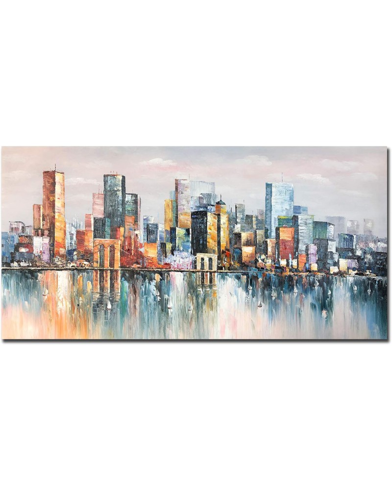 Colorful Hand Painted NYC Skyline Oil Painting