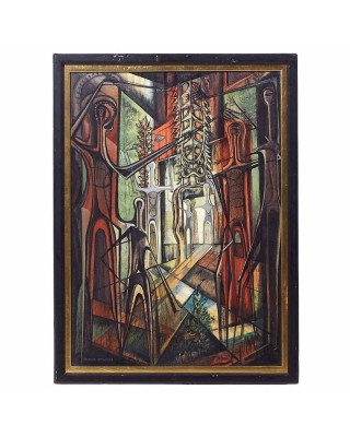 Ronald Smoothey Mid Century "Presence" Oil on Board Painting