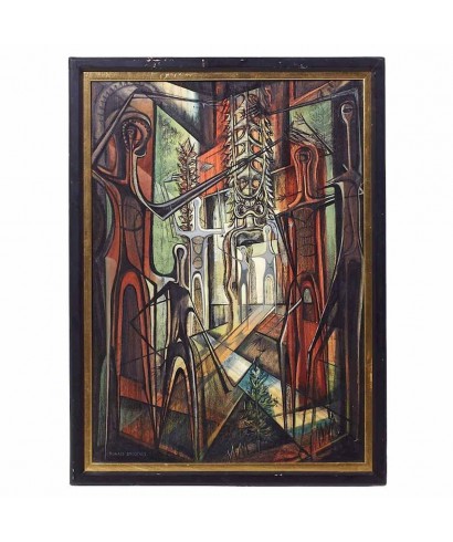 Ronald Smoothey Mid Century "Presence" Oil on Board Painting